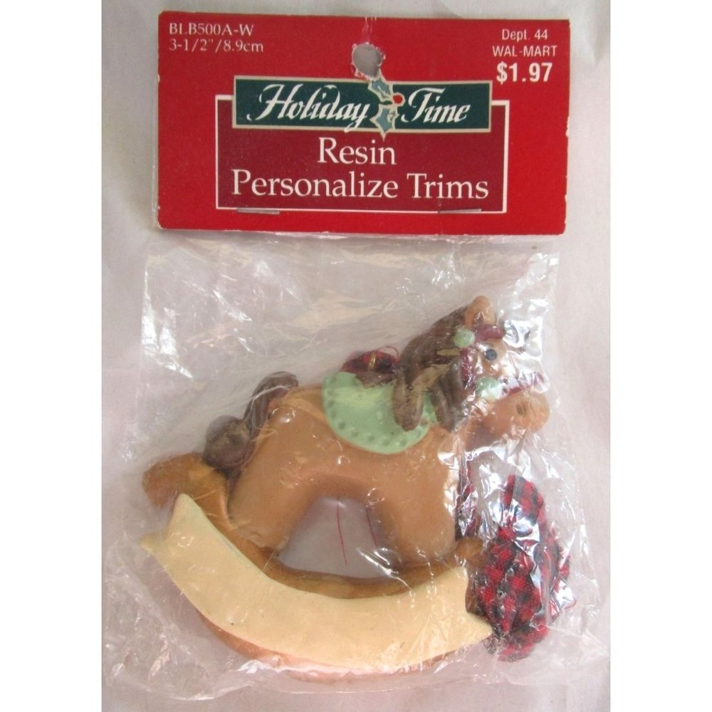Vintage New Holiday Time Resin Rocking Horse Ornament Personalizable